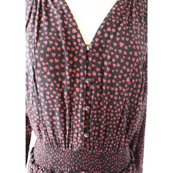 Rails Jasmine Enamored Heart Print Smocked Long Sleeve Dress Sz S Tiered V Neck - Picture 6 of 7